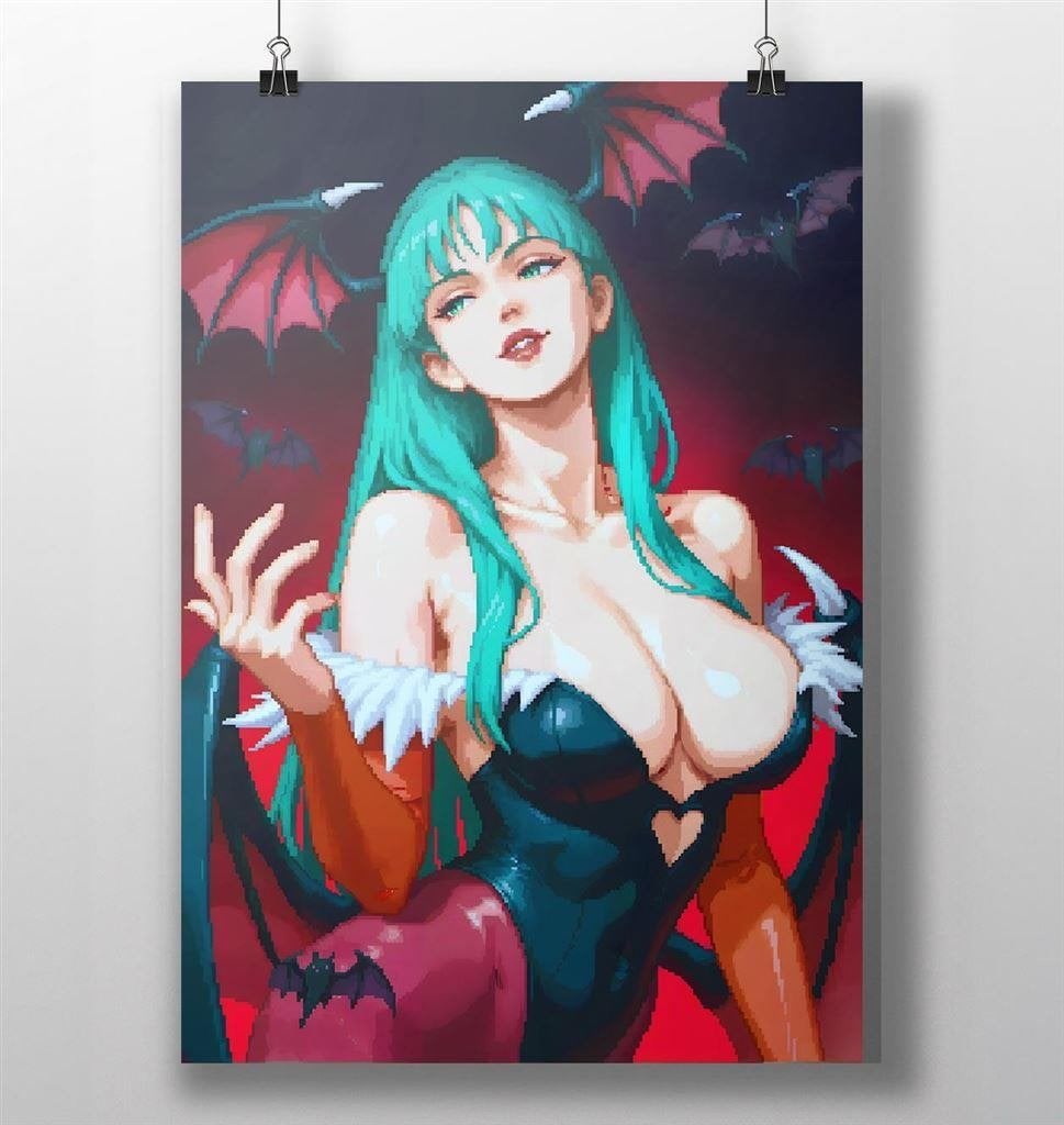 Morrigan Aensland Pixel Art Poster Darkstalkers Game, Avontuur en Actie, Verzenden, 1 speler, Nieuw