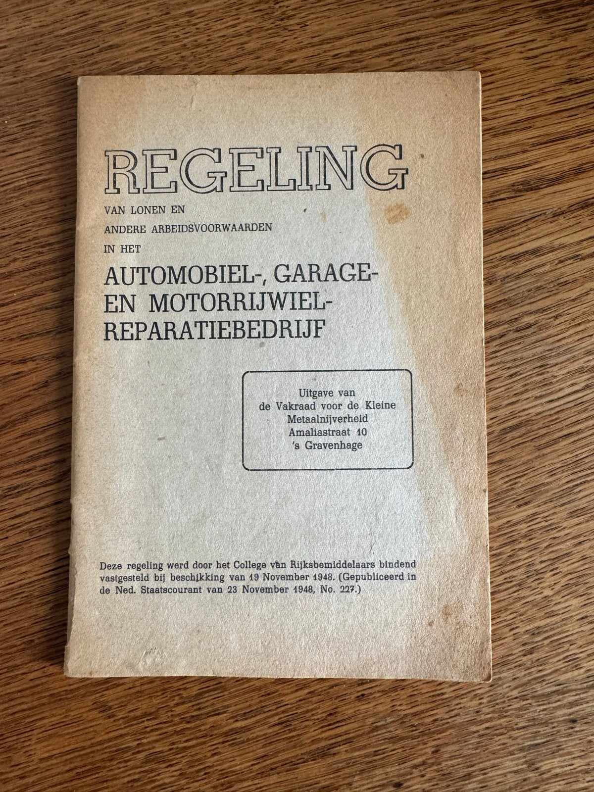 Regeling Lonen en Arbeidsvoorwaarden Automobielbedrijf 1948, Ophalen of Verzenden, Gelezen, Autotechniek