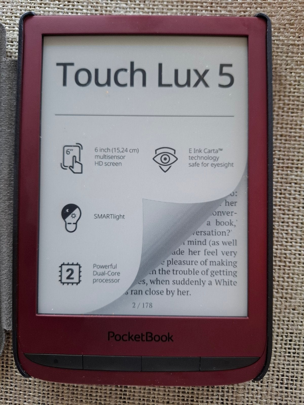 Pocketbook Touch Lux 5 e-reader met cover en oplader, Computers en Software, E-readers, 8 GB, 6 inch of minder, Ophalen of Verzenden