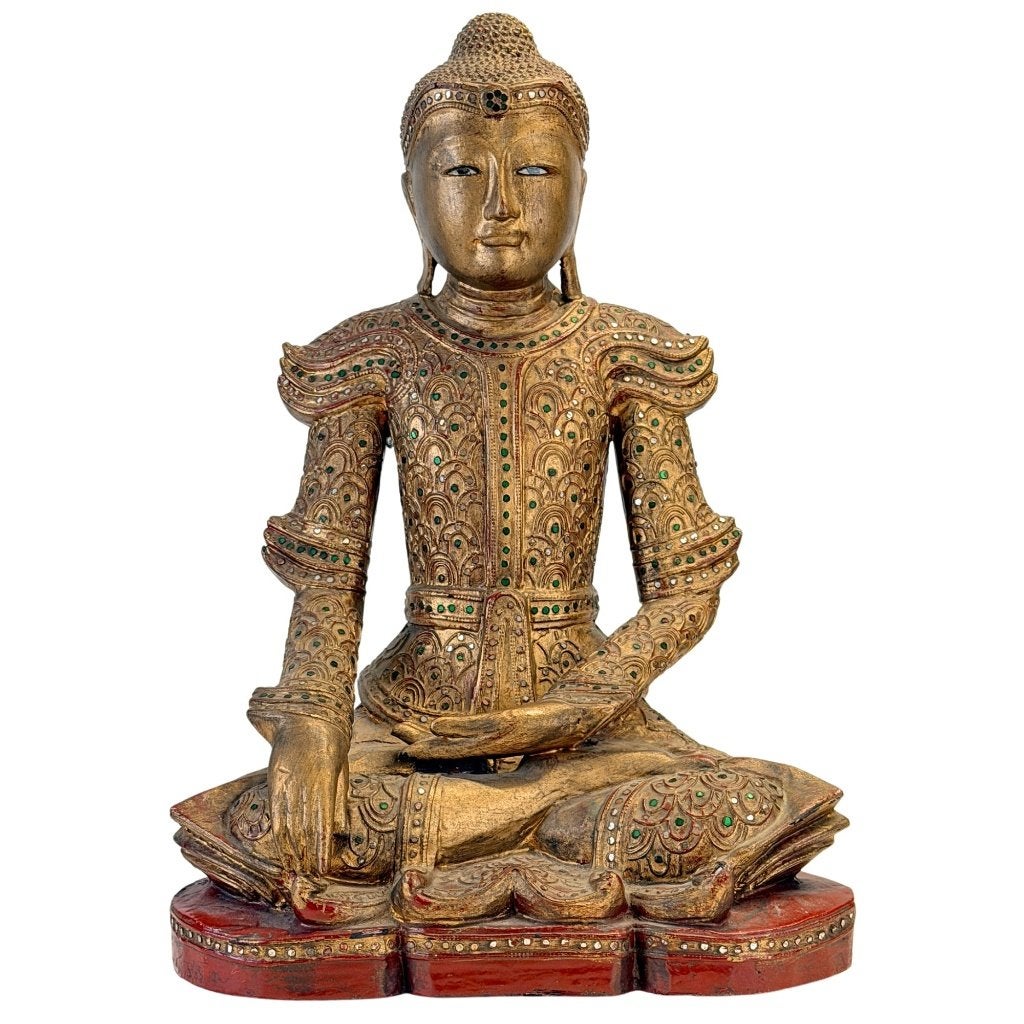 Jambupati Boeddha – Birmaans glasmozaïek – 1900, Antiek en Kunst, Overige herkomsten, Ophalen of Verzenden, Beeld, Hout