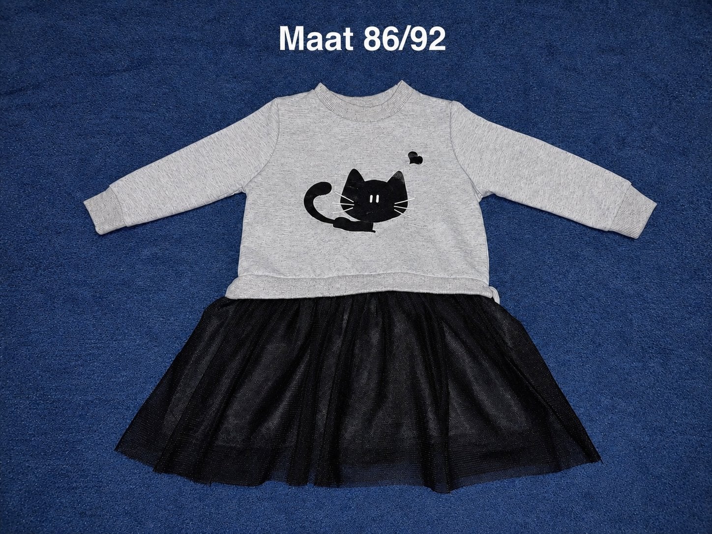 Jurkje met poes en tule rokje - Maat 86/92, Ophalen of Verzenden, Zo goed als nieuw, Meisje, Jurkje of Rokje