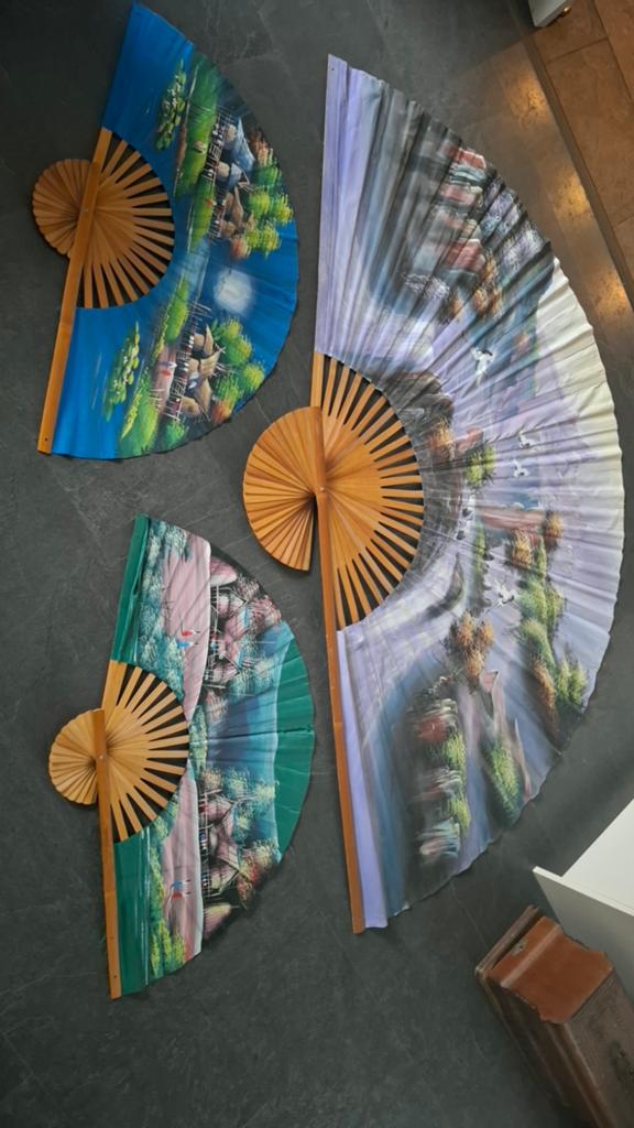 Decoratieve Wandwaaiers - Set van 3 met Landschap, Ophalen of Verzenden, Meerkleurig, Hout, Oosters