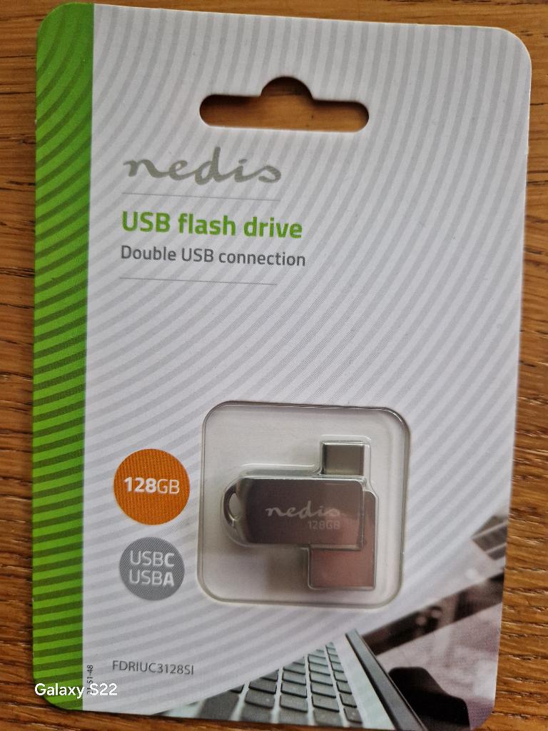 Flash Drive 128Gb - USB A én C, Computers en Software, USB Sticks, Ophalen of Verzenden, Nieuw, Nedis, 128 GB