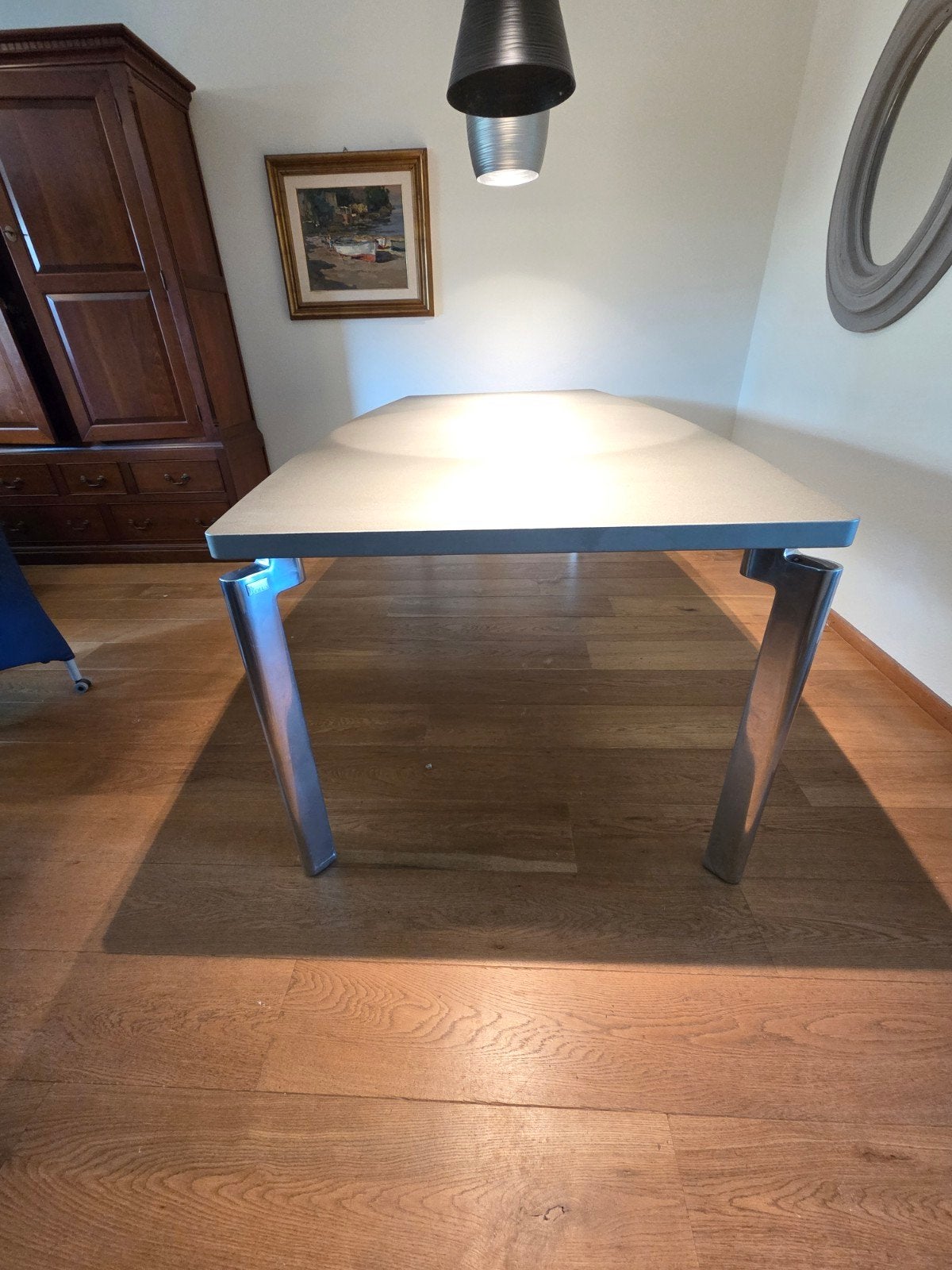 Leolux eetkamertafel met aluminium poten, Ophalen, Rechthoekig, 200 cm of meer, 50 tot 100 cm