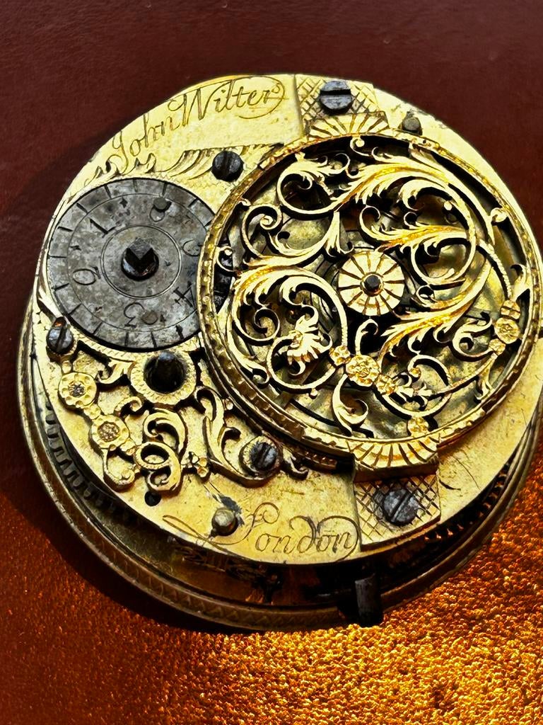 Antiek spillegang uurwerk 'John Wilter’s London', Overige merken, Overige materialen, Zakhorloge, Verguld