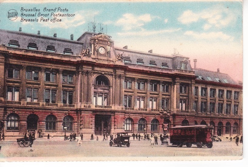 BRUSSEL,- Groot Postkantoor. Oude bus. 16-06, Ophalen of Verzenden, Voor 1920, Gelopen, België en Luxemburg