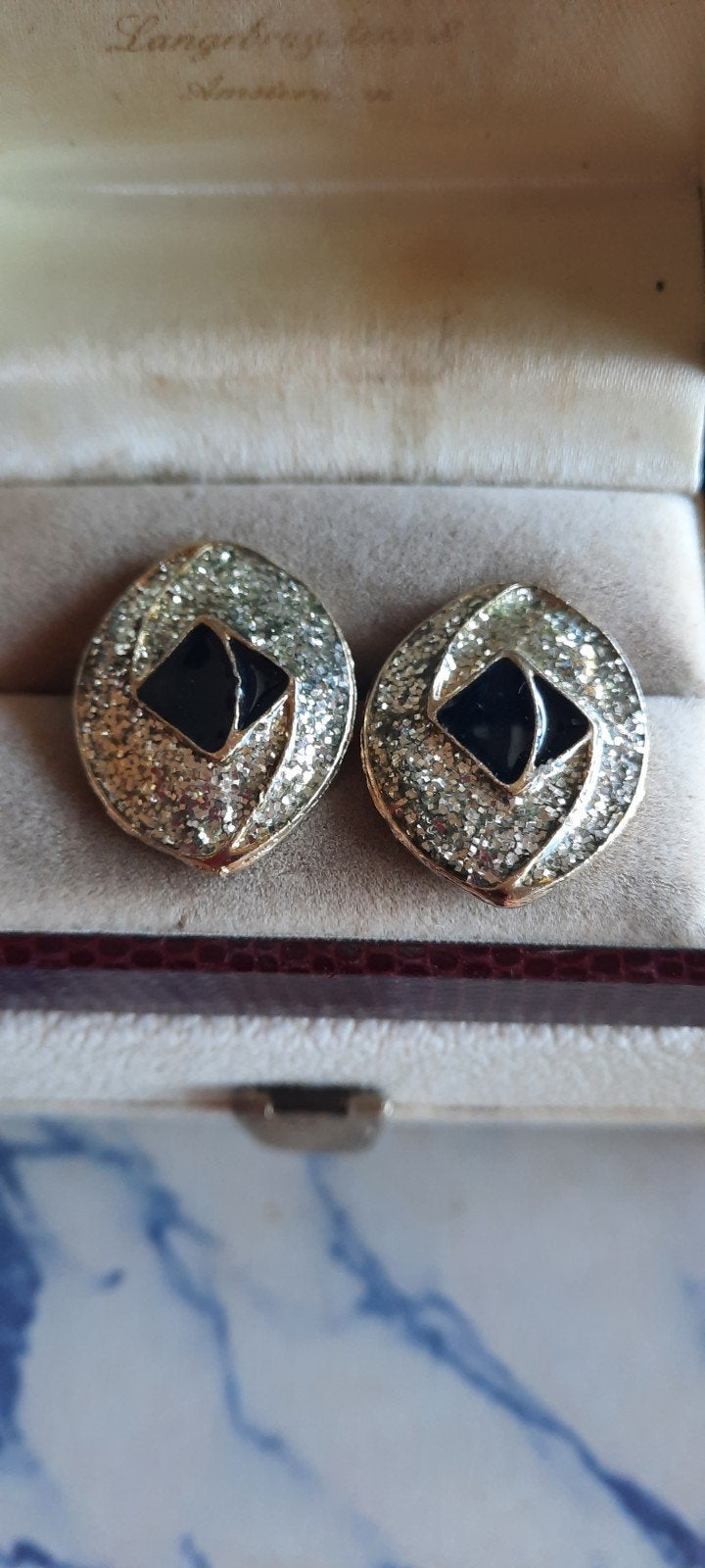 Vintage Art Deco oorbellen met emaille, cloisonné en kristal, Met kristal, Overige materialen, Gebruikt, Ophalen of Verzenden