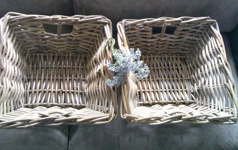 2 vierkanten rotan manden appelmanden opbergmanden, Gebruikt, Mand, Ophalen of Verzenden, Handgemaakt