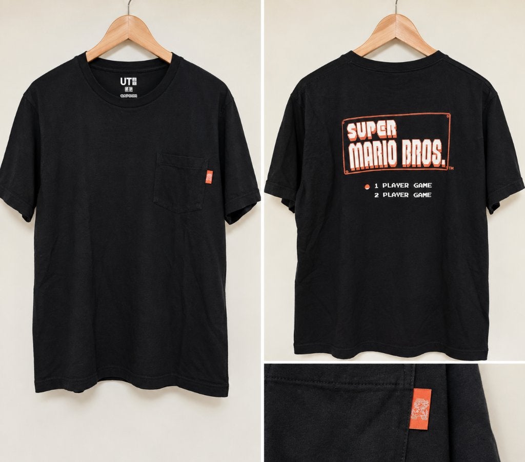 Uniqlo x Nintendo Super Mario Bros. T-shirt Pocket - Maat L, Maat 52/54 (L), Uniqlo, Zwart, Ophalen of Verzenden
