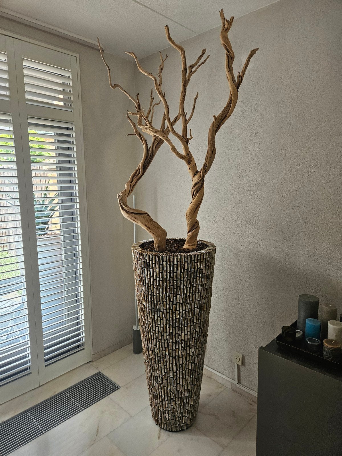 Sijlvolle vaas met ghost wood takken uit nevada woestijn., Huis en Inrichting, Woonaccessoires | Overige, Ophalen, Hout, Gebruikt