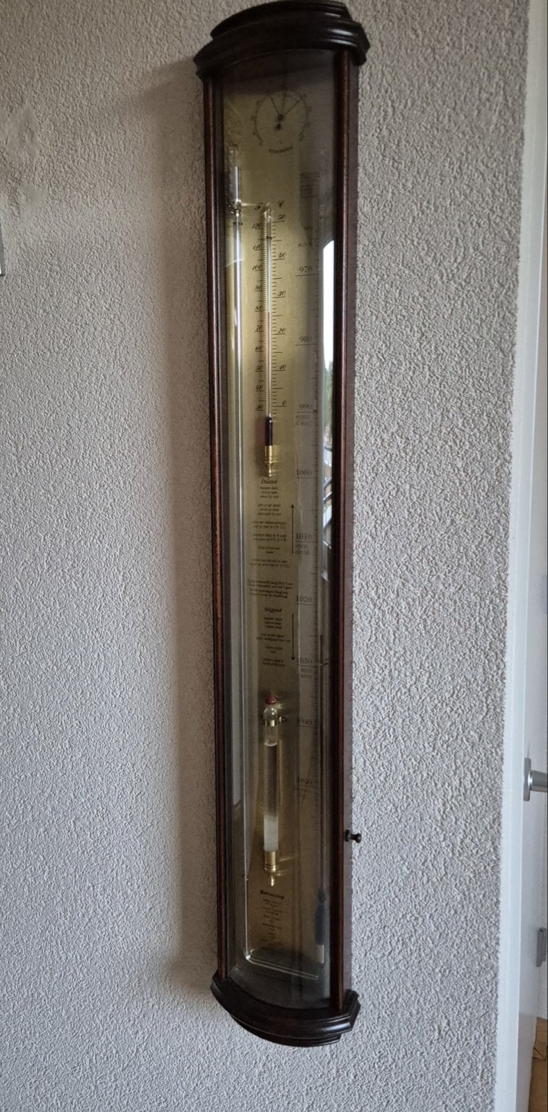 Antiek Weerstation met Barometer en Thermometer, Audio, Tv en Foto, Weerstations en Barometers, Gebruikt, Weerstation, Ophalen of Verzenden