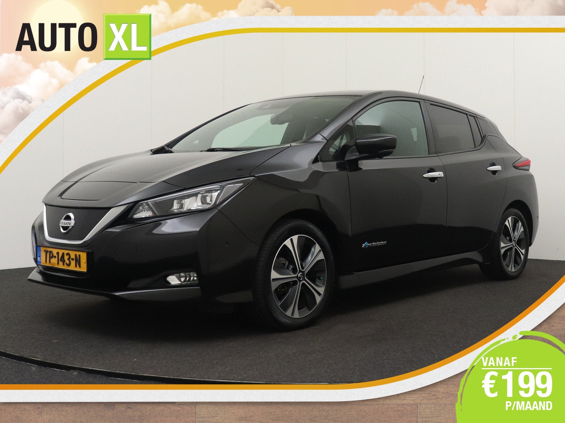 Nissan Leaf TEKNA 40 kWh Half-Leder 360*Camera Dodehoek Adap, Stof, Gebruikt, Zwart, Zwart