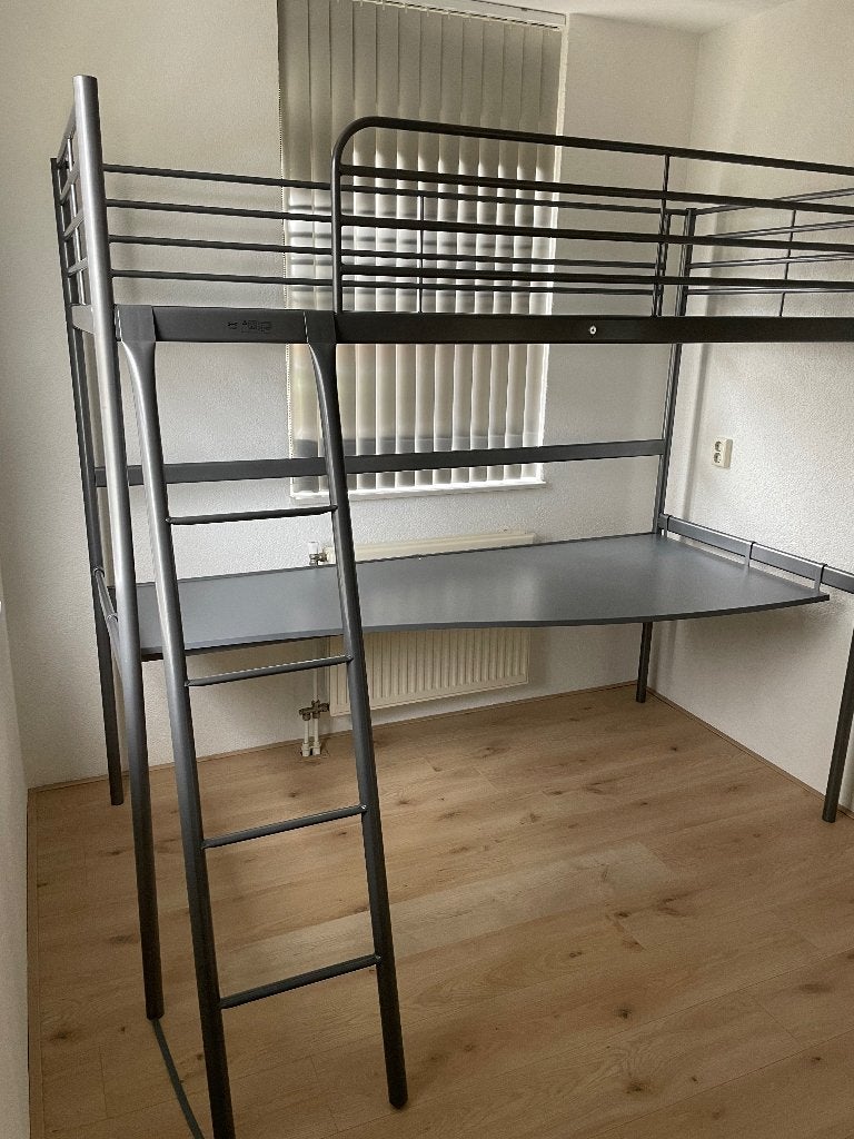 1 persoons metalen grijze hoogslaper met bureau, Ophalen, Gebruikt, Hoogslaper