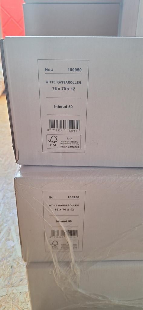 Witte kassarollen 76x70x12, 3 dozen a 50rol nieuw, Ophalen of Verzenden