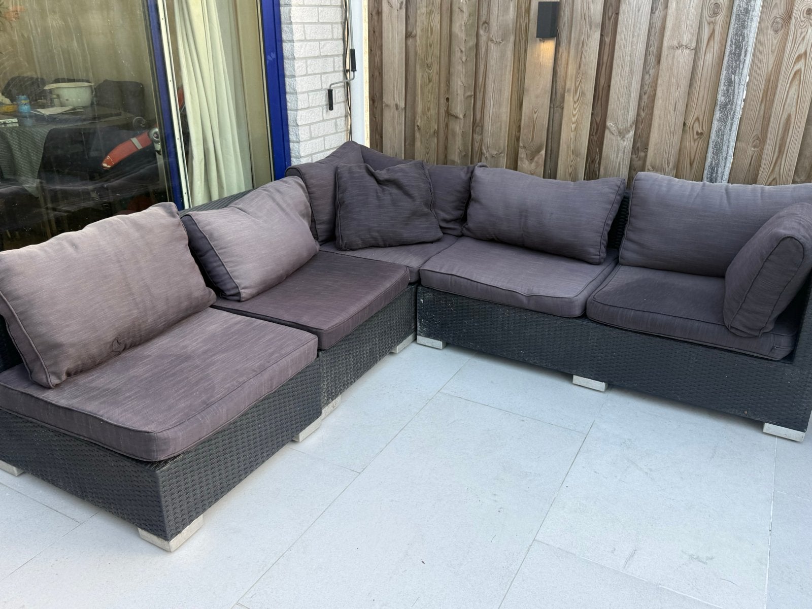 Comfortabele Wicker Loungeset met Kussens, 5 zitplaatsen, Gebruikt, Ophalen of Verzenden, Loungeset
