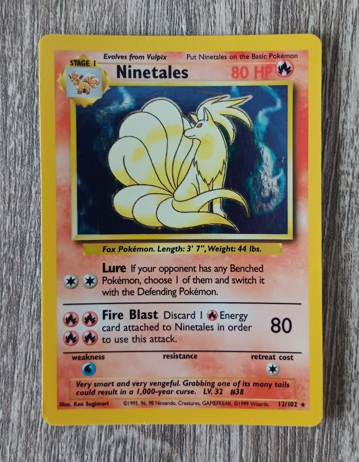 Ninetales holo Baseset, Ophalen of Verzenden, Zo goed als nieuw, Losse kaart, Foil