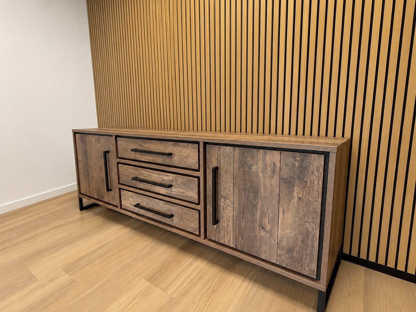 Dressoir Mikado 201x80x48 zwart stalen onderstel, Ophalen, Zo goed als nieuw, 25 tot 50 cm, 200 cm of meer