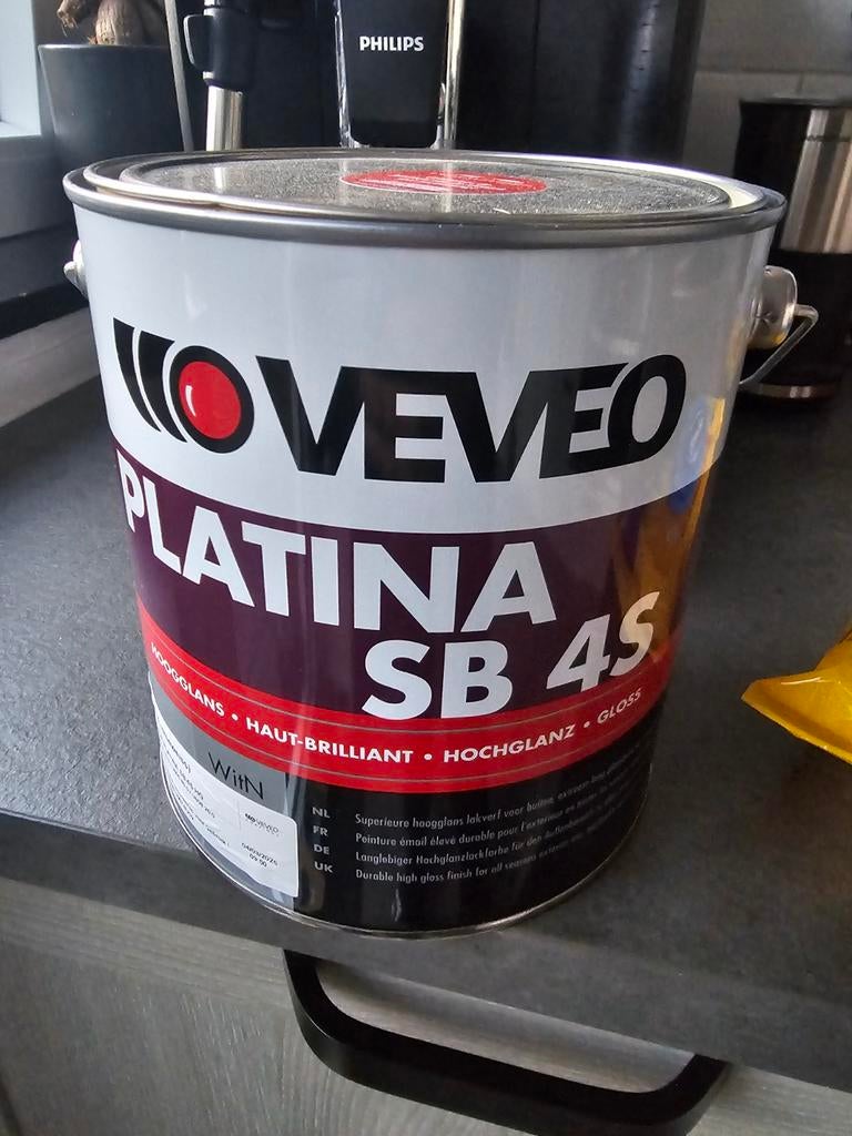 VEVEO Platina SB 4S Hoogglans Lakverf RAL 9001 (2.5L), Doe-het-zelf en Verbouw, Wit, Nieuw, Ophalen of Verzenden, Lak