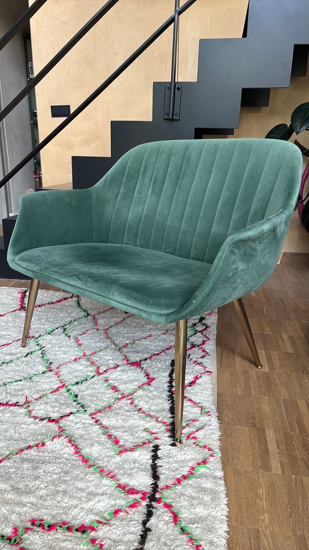 Sissy Boy groen velours bankje, Ophalen, Tweepersoons, 75 tot 100 cm, Zo goed als nieuw