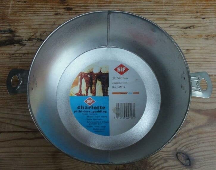 Vintage Franse metalen puddingvorm met 2 greepjes, SIF, Ophalen of Verzenden