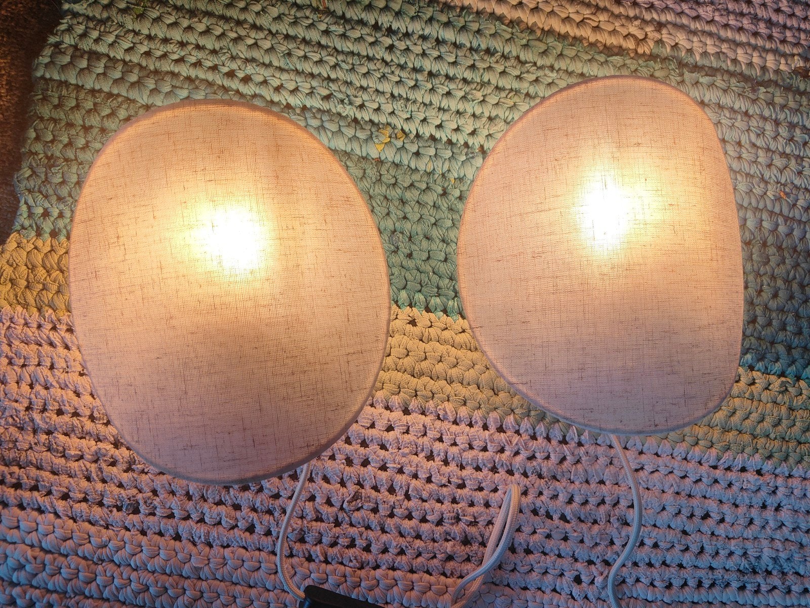 Set van 2 wandlampen met stoffen kap, Textiel, Overige merken, Wandlamp, Beige