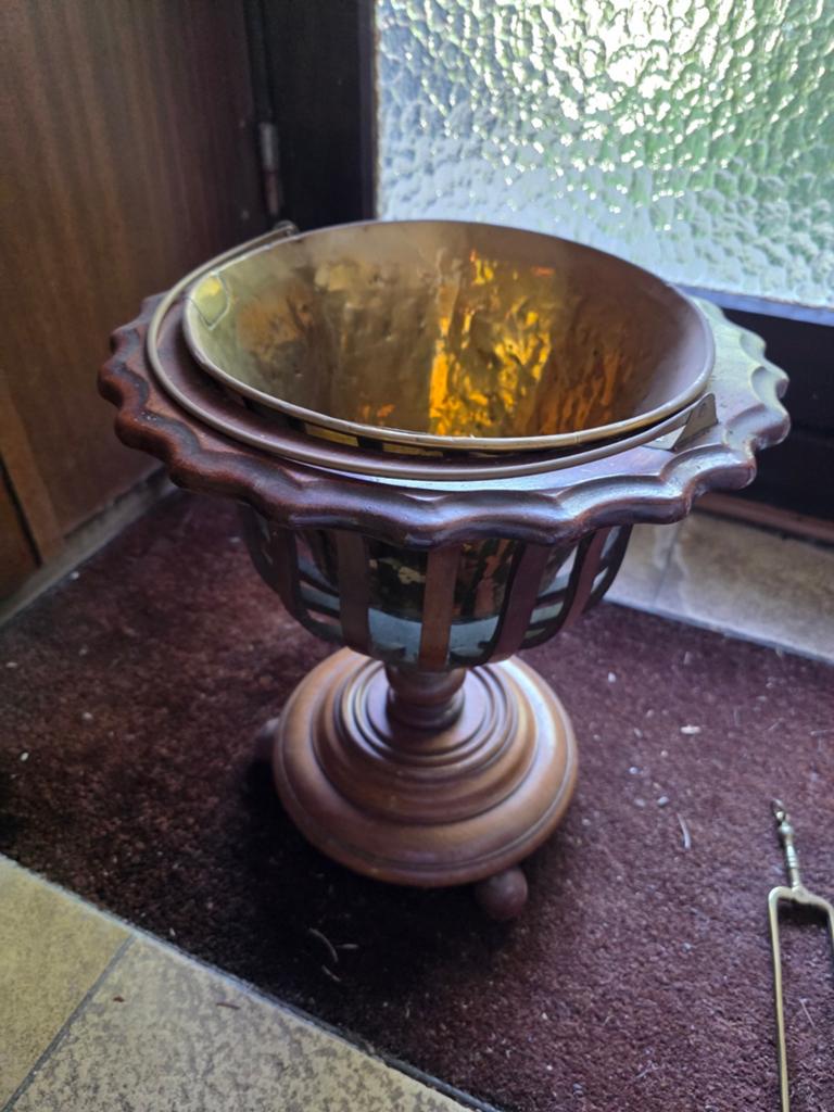 Oude koperen theepot, tang en stoof met koperen bak, Ophalen of Verzenden