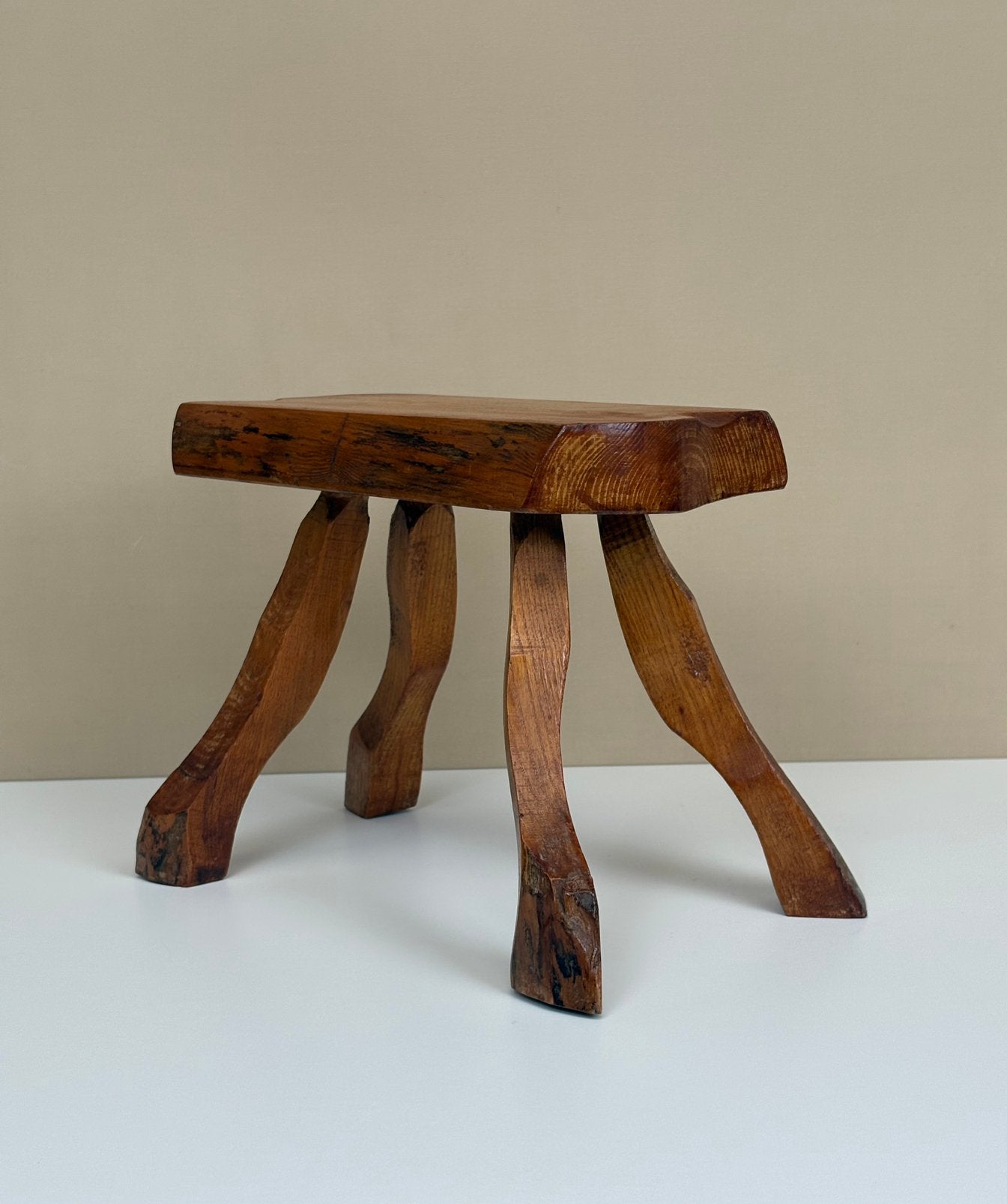 Vintage Brutalist minimalism boomstam houten planten krukje, -, Vintage, -, Ophalen of Verzenden