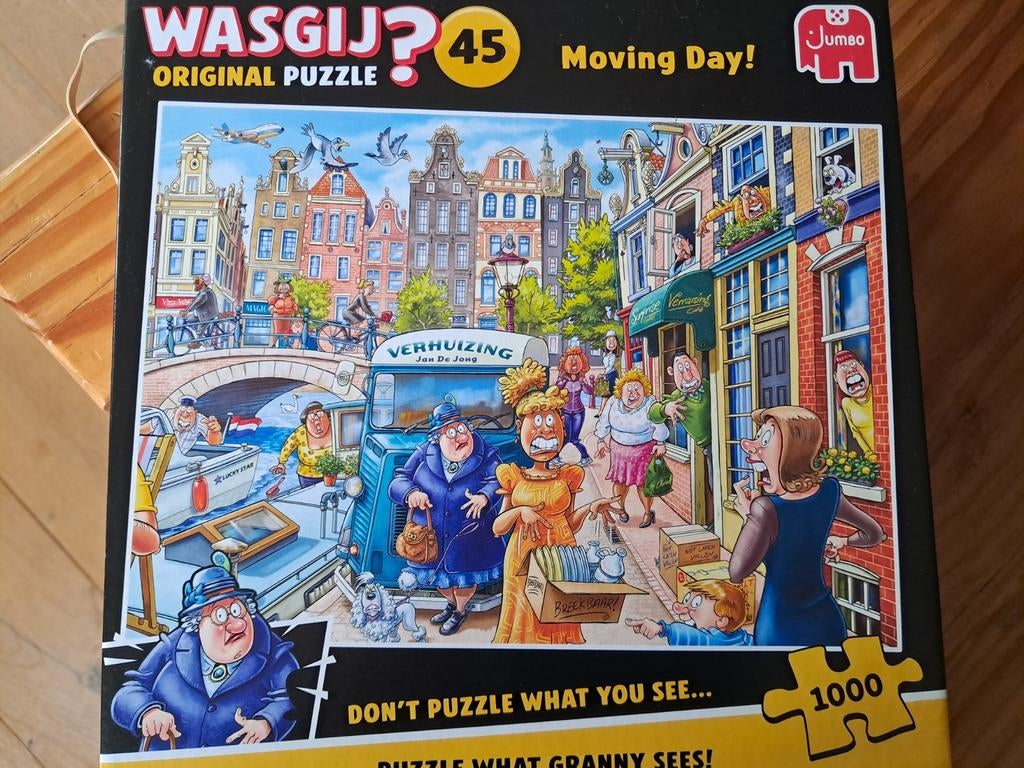 Wasgij Original 45 Moving Day, Hobby en Vrije tijd, Denksport en Puzzels, Ophalen of Verzenden, 500 t/m 1500 stukjes, Zo goed als nieuw