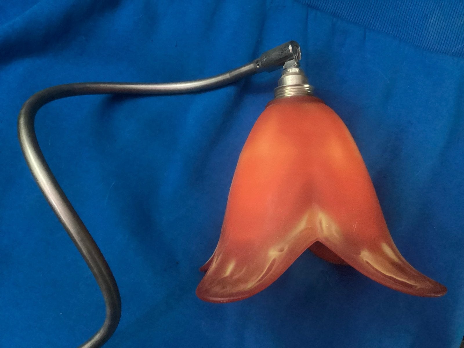 Vintage Pols Potten tafellamp met oranje rood bloem glas kap, Gebruikt, Overige merken, Vintage, Verzenden