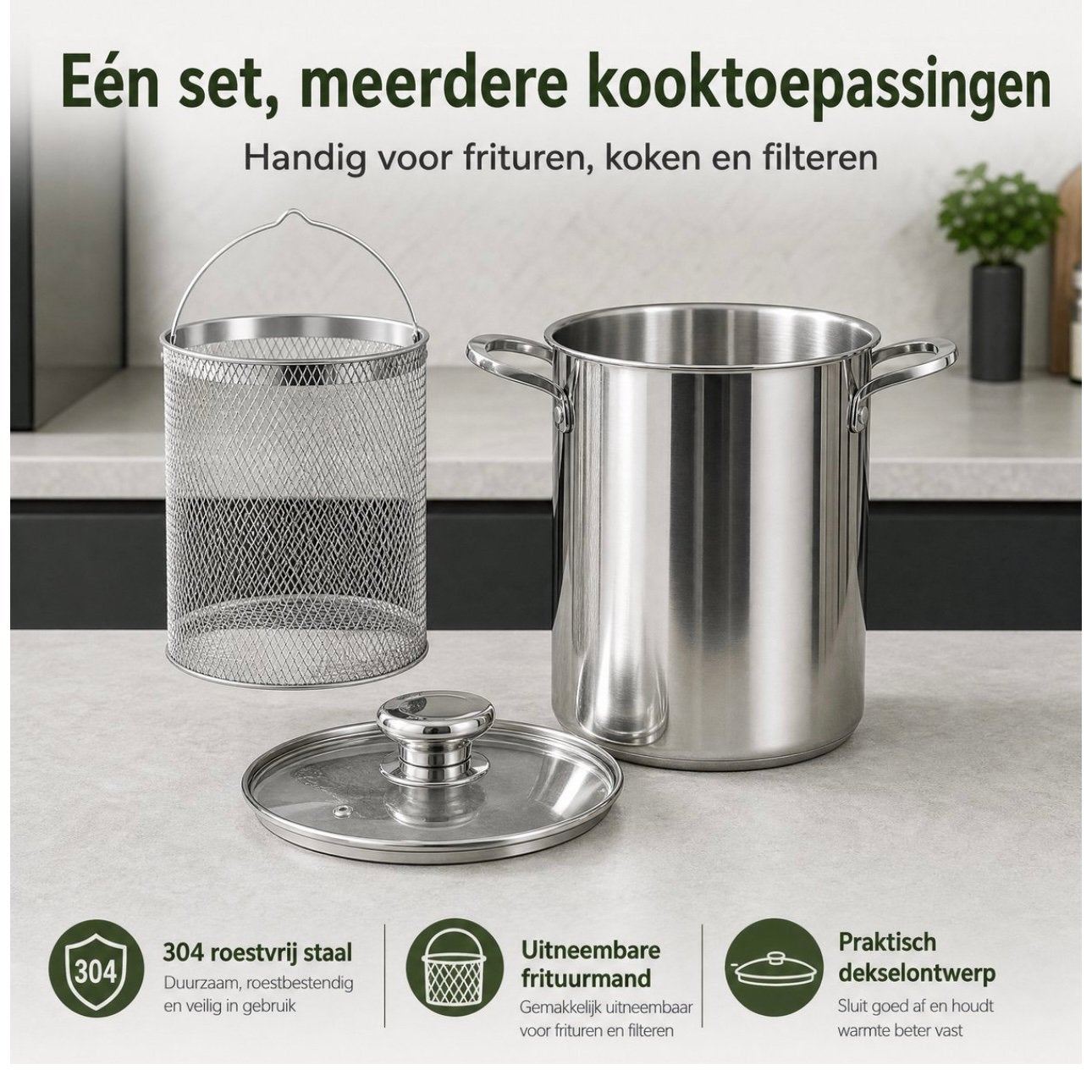 Diepkook- en frituurpan van 304 roestvrij staal, met filter, Ophalen of Verzenden, Nieuw, Rvs