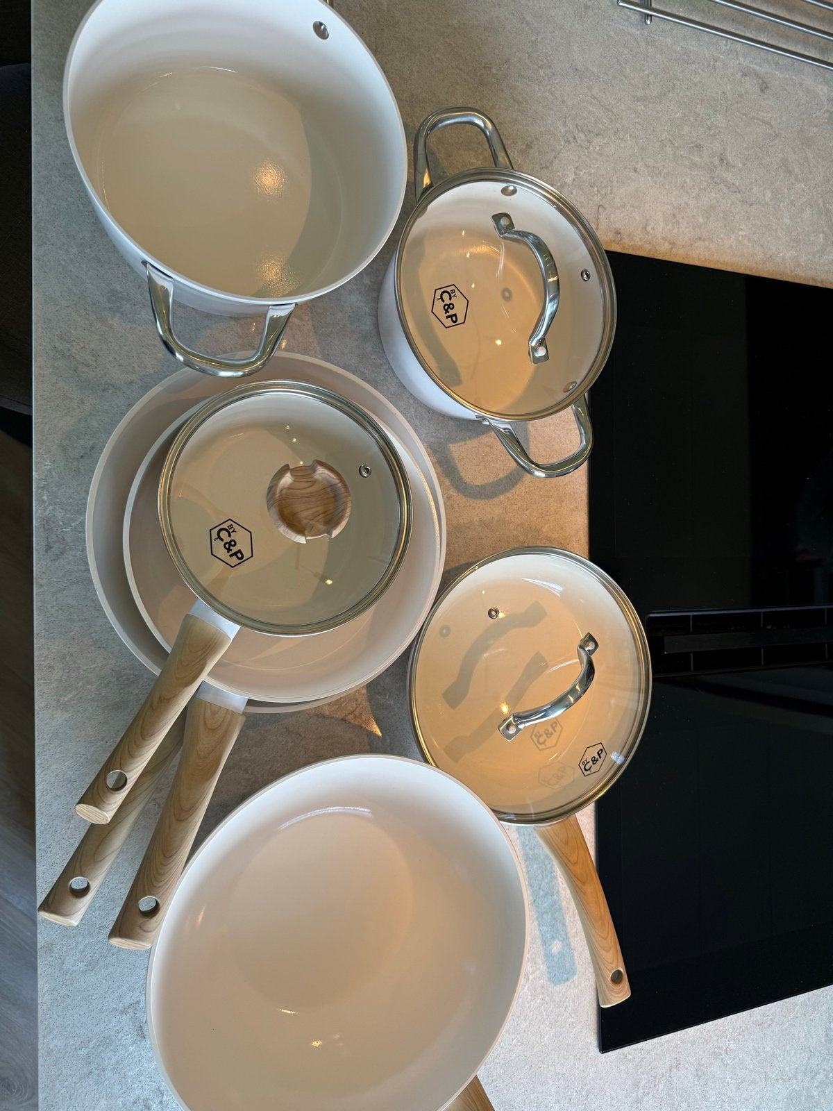 C&P Pannenset - Modern Cooking - Zo goed als nieuw, Ophalen, Overige materialen, Antiaanbaklaag, Pannenset