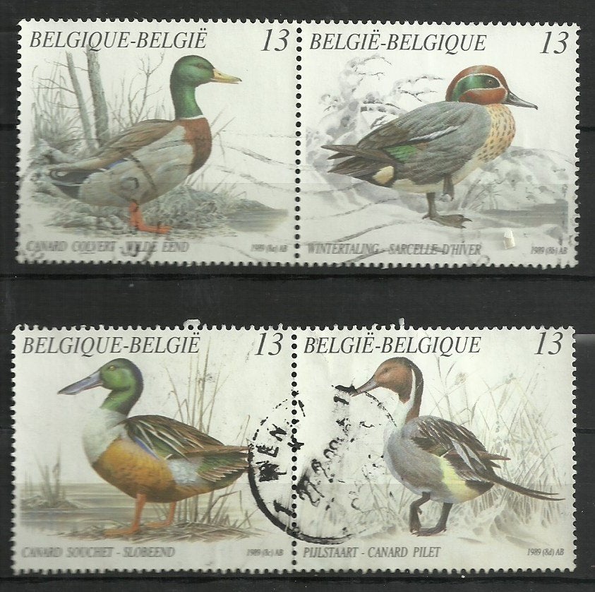 Eenden serie van 4 België  1989, Met stempel, Verzenden, Gestempeld, Gestempeld