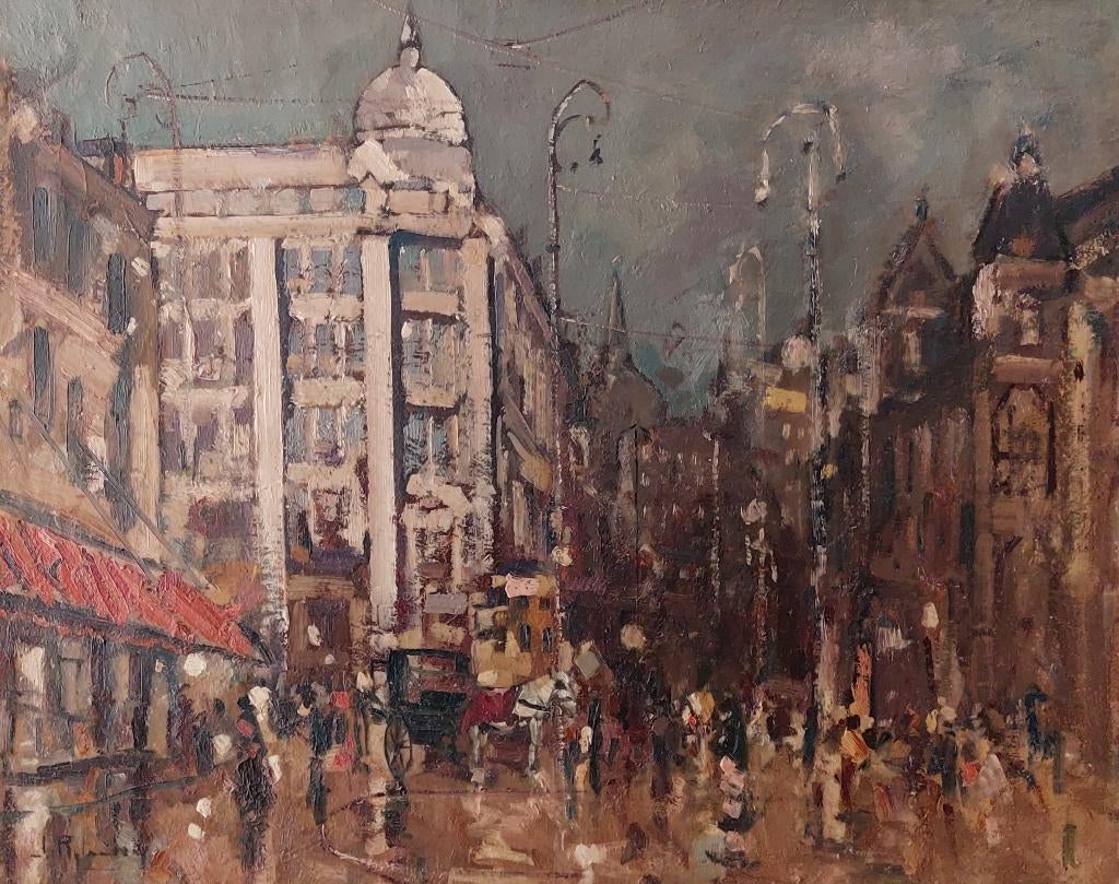 Jan Rijlaarsdam ''het Leidseplein te Amsterdam'', Antiek en Kunst, Ophalen of Verzenden