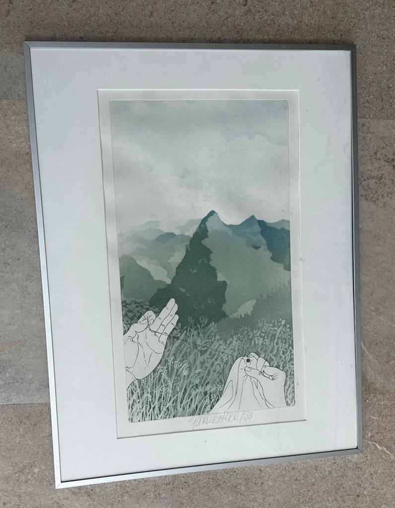 Zeefdruk "Japan knitted" ingelijst - Ahold cadeau 1987, Ophalen of Verzenden