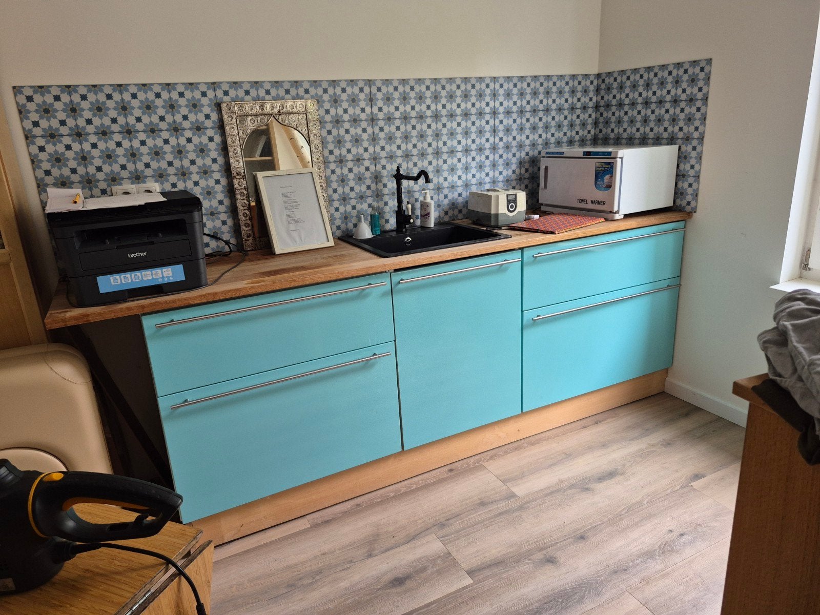 Keukenblok zonder wasbak en kraan - Zo goed als nieuw, Huis en Inrichting, Keuken | Keukenelementen, Ophalen, Blauw, Zo goed als nieuw