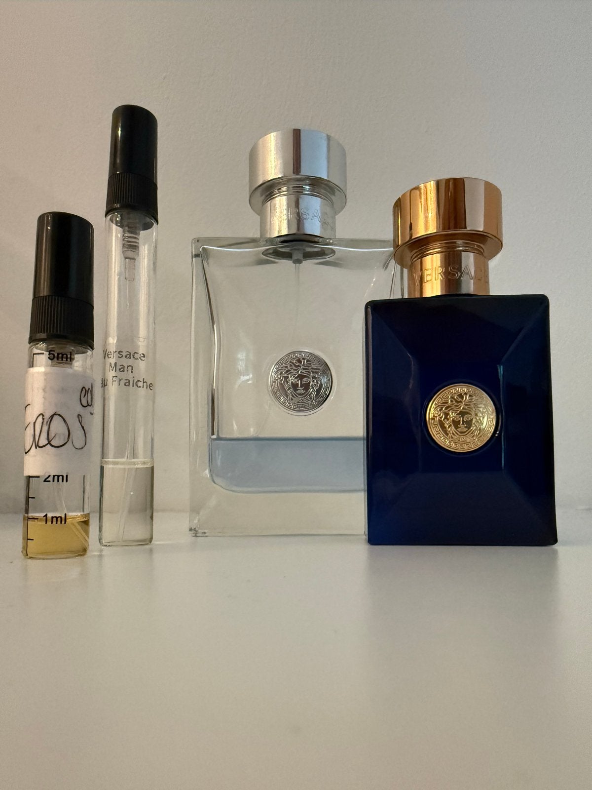 Versace Parfum Set: Pour Homme, Dylan Blue + Samples, Verzenden, Gebruikt