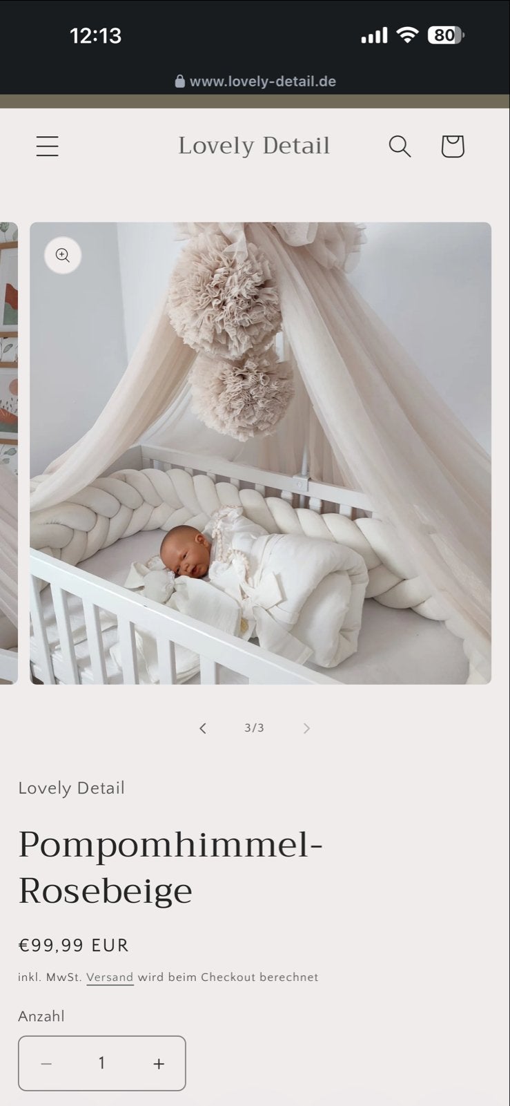 Hemelbedje voor baby - beige, Kinderen en Baby's, Ophalen of Verzenden, Zo goed als nieuw, Wieg