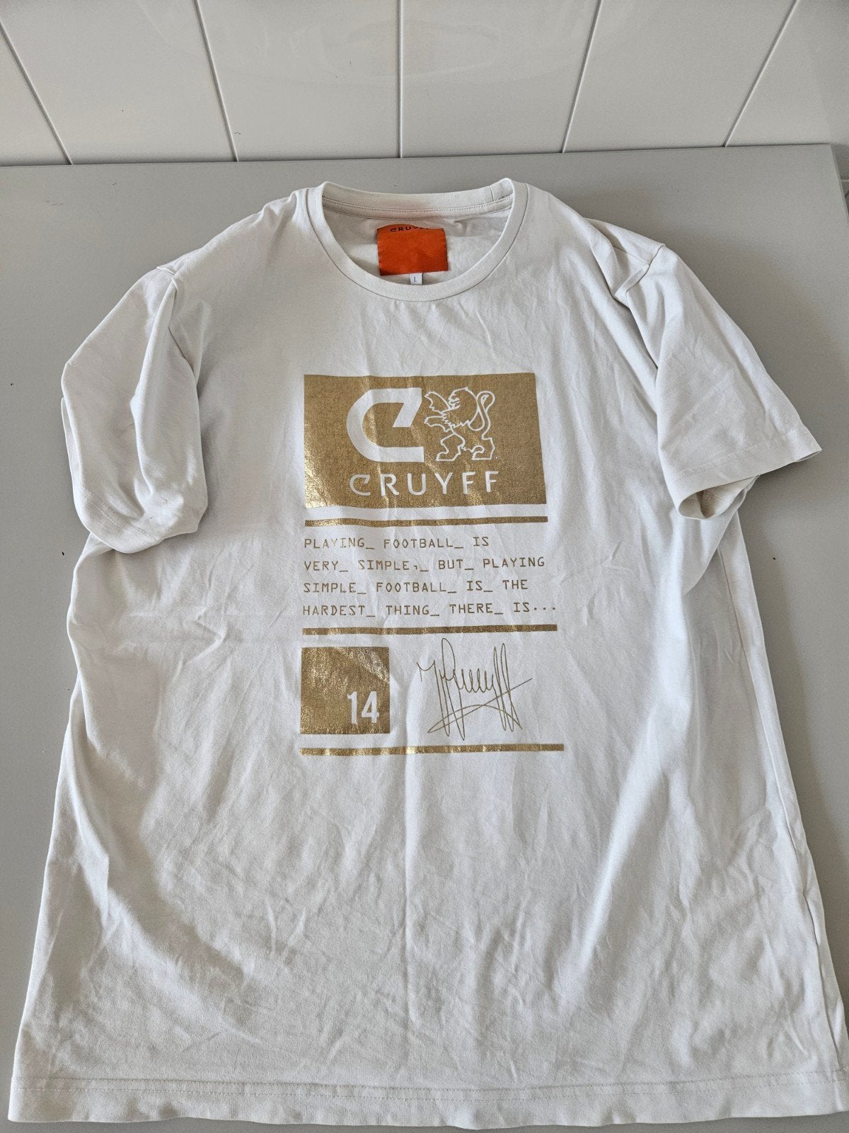 Tshirt Johan Cruyff maat L, Maat 52/54 (L), Johan Cruyff, Wit, Ophalen of Verzenden