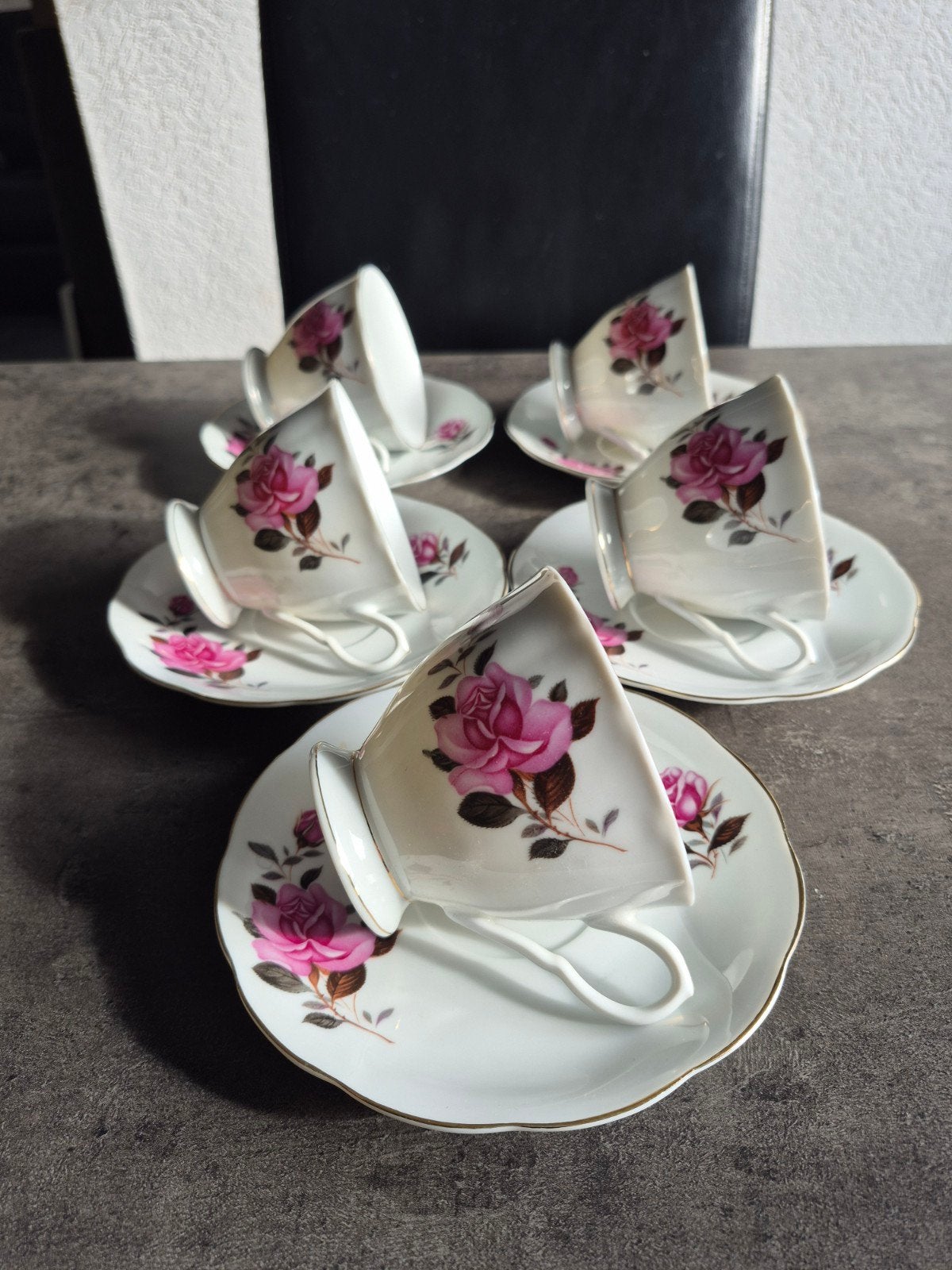 Vintage Chinese porseleinen theeservies met rozen 70 jaren, Ophalen