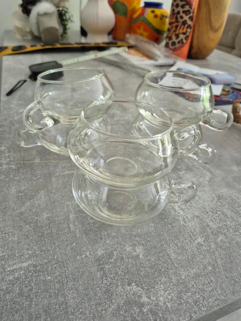 Set van 6 glazen theekopjes met oor, Ophalen of Verzenden, Zo goed als nieuw, Wit, Overige merken