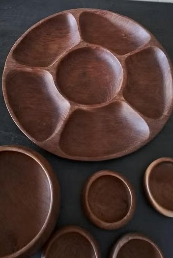 Houten hapjesschaal en schaaltjes.Samen één koop. Thailand, Ophalen of Verzenden