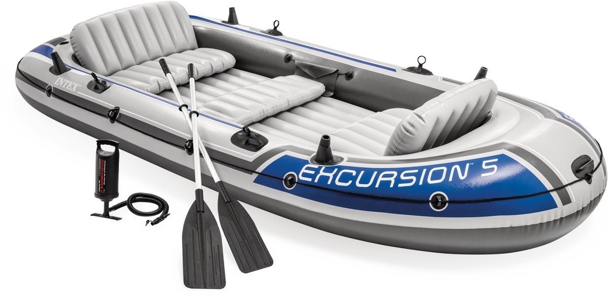 ZGAN opblaasboot Intex Excursion 5 incl. pomp, peddels & tas, Ophalen, Zo goed als nieuw, Overige typen, Opblaasbaar