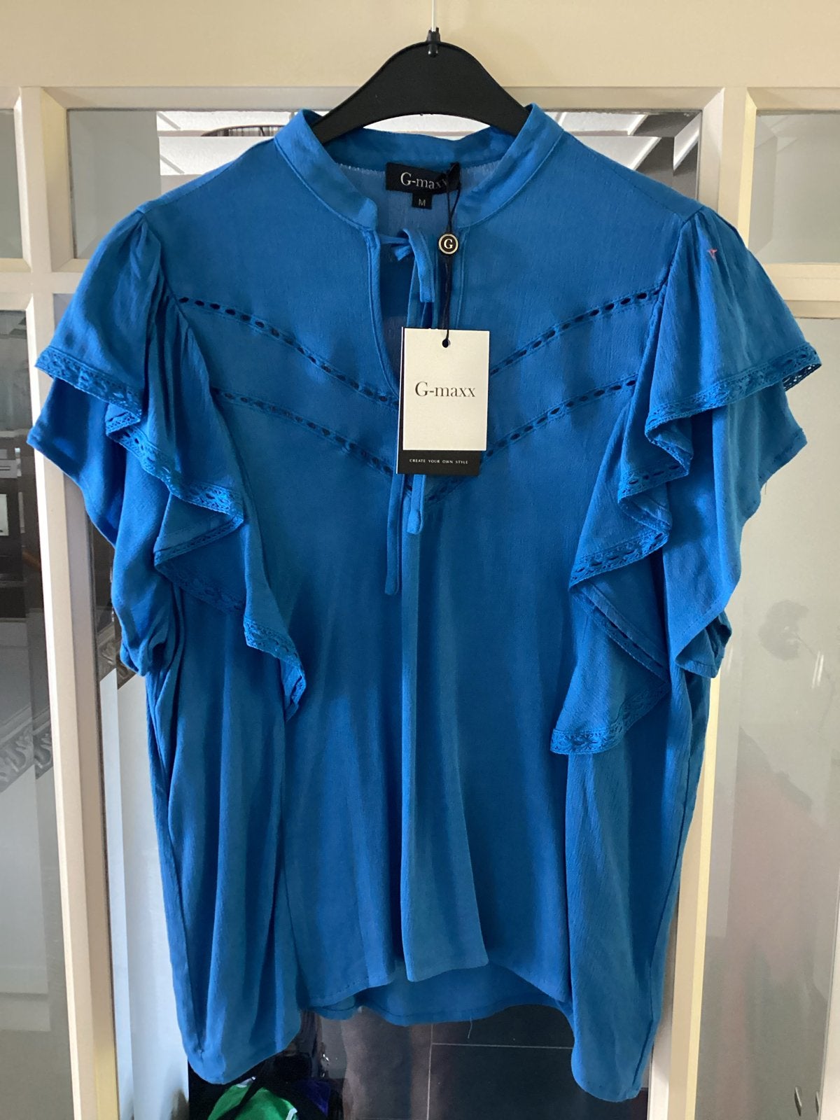 Nieuwe G-Maxx top met korte mouwen en ruches, Maat 38/40 (M), Blauw, Nieuw, Ophalen of Verzenden