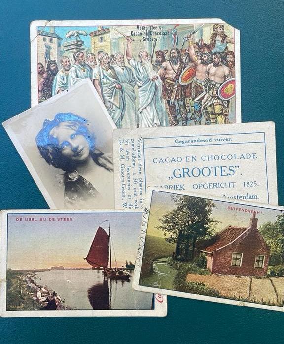 Lot (5) reclame kaartjes Firma Grootes cacao Westzaan 1920, Ophalen of Verzenden, Gebruikt, Overige typen