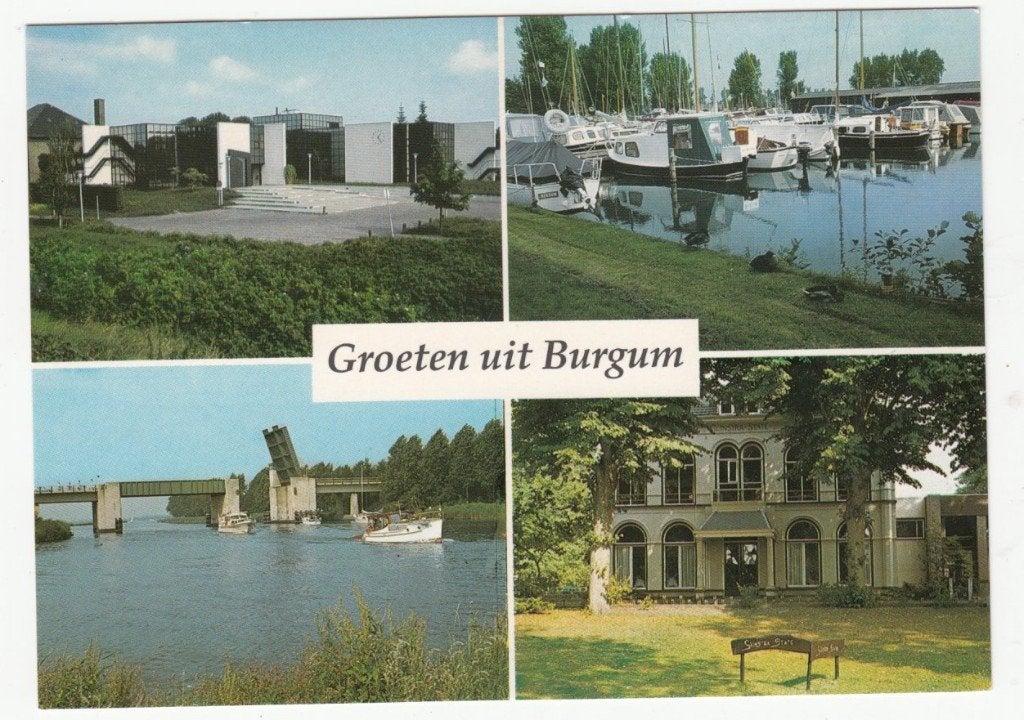 Burgum Gemeentehuia Brug Pr. Margrietkanaal Jachthaven en, Verzenden, 1980 tot heden, Ongelopen, Friesland