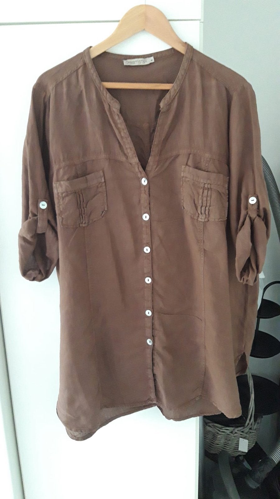 Dreamstar Linnen Blouse Maat 46 - Zo goed als nieuw, Ophalen of Verzenden, Zo goed als nieuw, Maat 46/48 (XL) of groter, Bruin