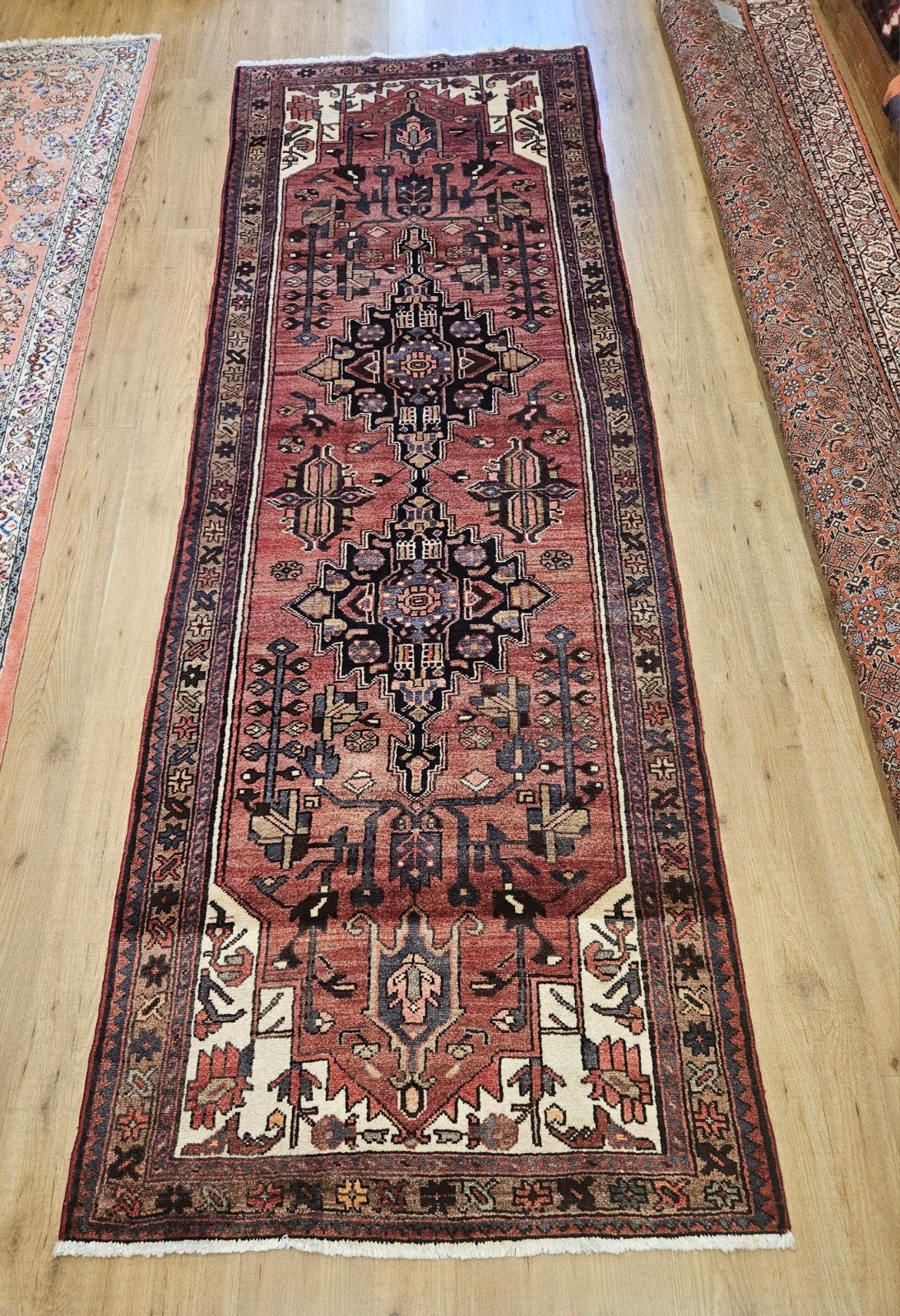 Vintage Handgeknoopt perzisch tapijt loper hamadan 305x107