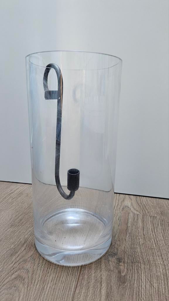 Windlicht met glazen vaas en stalen kaarthouder - 36 cm, Ophalen, Overige materialen, 25 tot 50 cm, Zo goed als nieuw