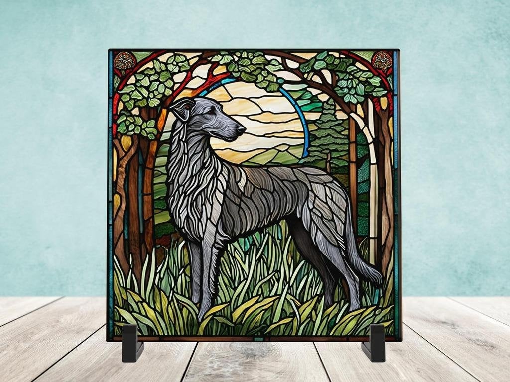 Deerhound Glas in lood tegel incl houder, Ophalen of Verzenden, Nieuw