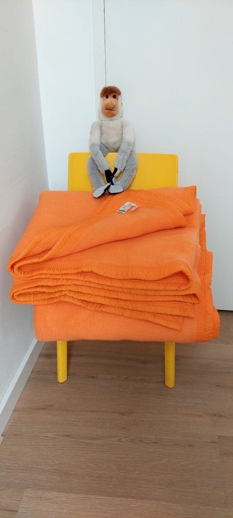Grote vintage deken oranje 220x240 – 70s retro style, Eu, Eu, Overige materialen, Tweepersoons